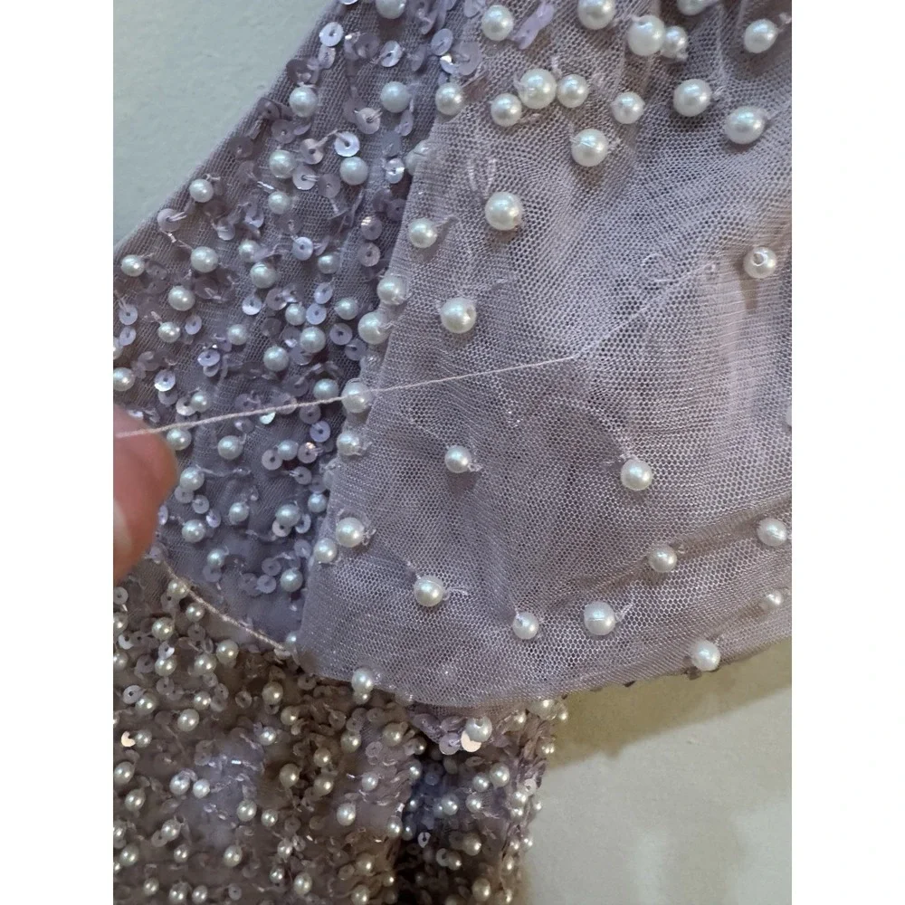 ADRIANNA PAPELL Pink Beaded Mesh Maxi Dress Size 6 Maxi